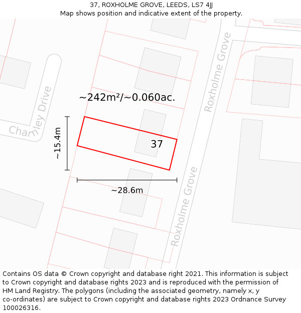 37, ROXHOLME GROVE, LEEDS, LS7 4JJ: Plot and title map