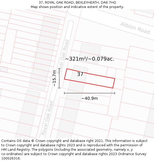 37, ROYAL OAK ROAD, BEXLEYHEATH, DA6 7HQ: Plot and title map