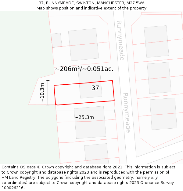 37, RUNNYMEADE, SWINTON, MANCHESTER, M27 5WA: Plot and title map