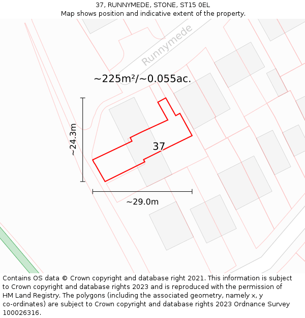 37, RUNNYMEDE, STONE, ST15 0EL: Plot and title map