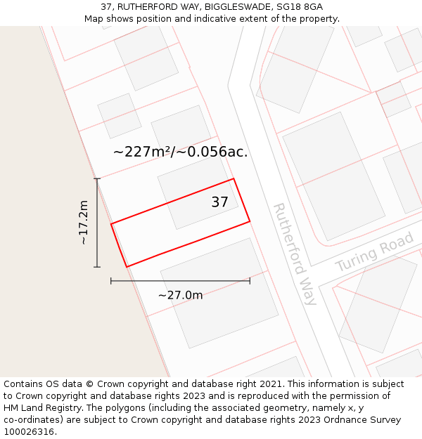 37, RUTHERFORD WAY, BIGGLESWADE, SG18 8GA: Plot and title map