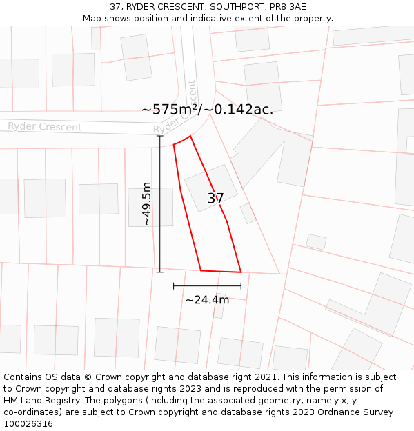 37, RYDER CRESCENT, SOUTHPORT, PR8 3AE: Plot and title map