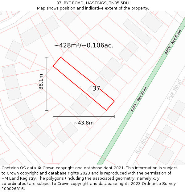 37, RYE ROAD, HASTINGS, TN35 5DH: Plot and title map