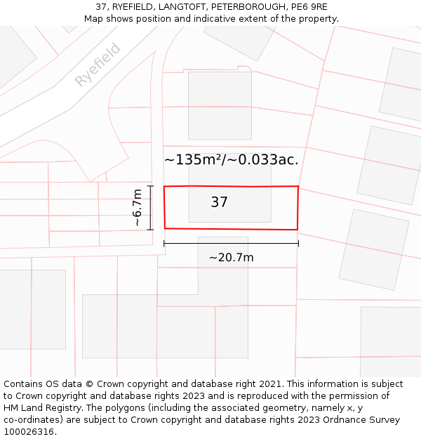 37, RYEFIELD, LANGTOFT, PETERBOROUGH, PE6 9RE: Plot and title map