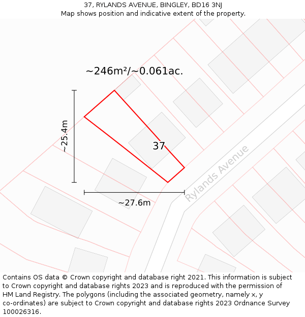 37, RYLANDS AVENUE, BINGLEY, BD16 3NJ: Plot and title map