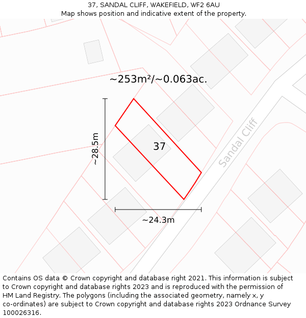 37, SANDAL CLIFF, WAKEFIELD, WF2 6AU: Plot and title map