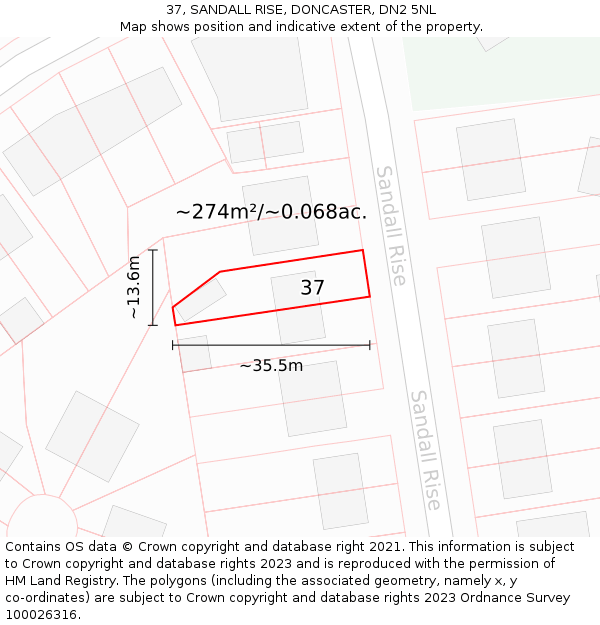 37, SANDALL RISE, DONCASTER, DN2 5NL: Plot and title map