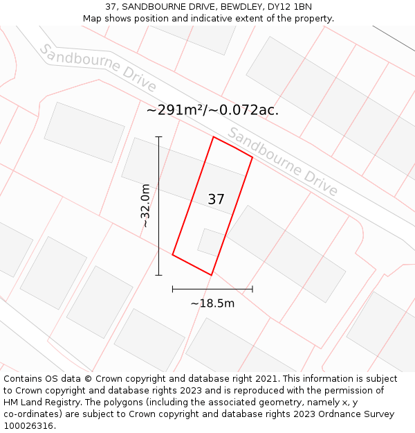 37, SANDBOURNE DRIVE, BEWDLEY, DY12 1BN: Plot and title map