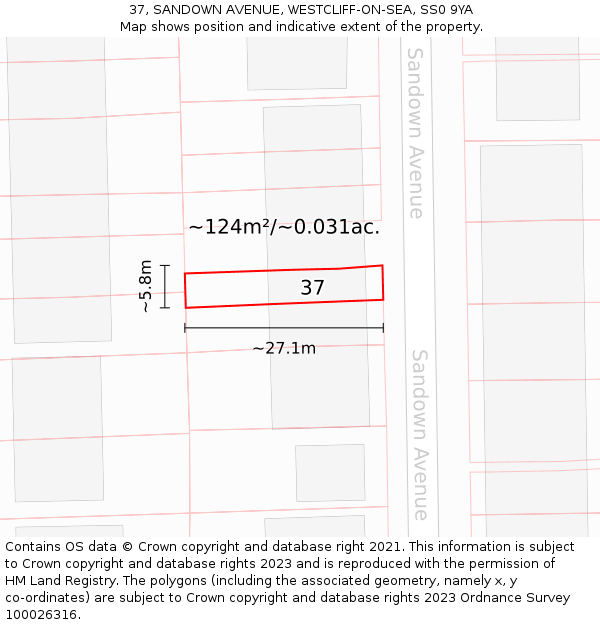 37, SANDOWN AVENUE, WESTCLIFF-ON-SEA, SS0 9YA: Plot and title map