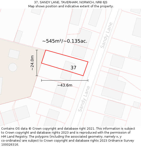 37, SANDY LANE, TAVERHAM, NORWICH, NR8 6JS: Plot and title map