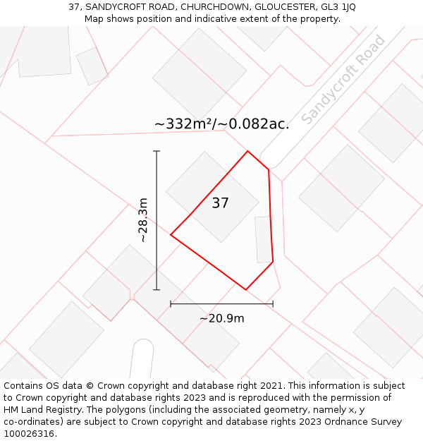 37, SANDYCROFT ROAD, CHURCHDOWN, GLOUCESTER, GL3 1JQ: Plot and title map