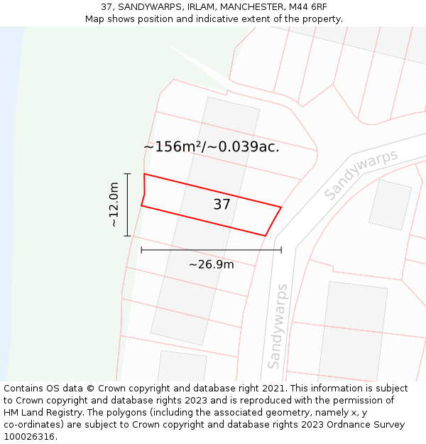 37, SANDYWARPS, IRLAM, MANCHESTER, M44 6RF: Plot and title map