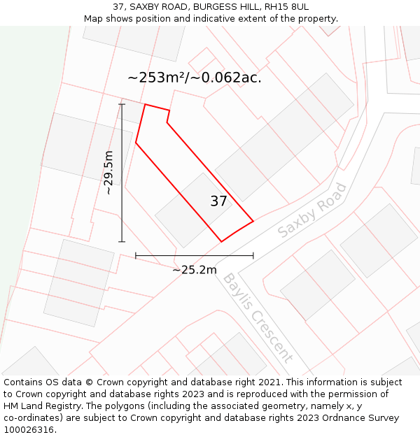 37, SAXBY ROAD, BURGESS HILL, RH15 8UL: Plot and title map