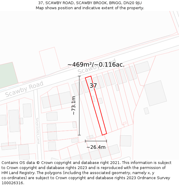 37, SCAWBY ROAD, SCAWBY BROOK, BRIGG, DN20 9JU: Plot and title map