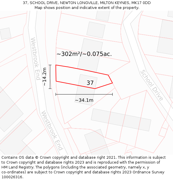 37, SCHOOL DRIVE, NEWTON LONGVILLE, MILTON KEYNES, MK17 0DD: Plot and title map