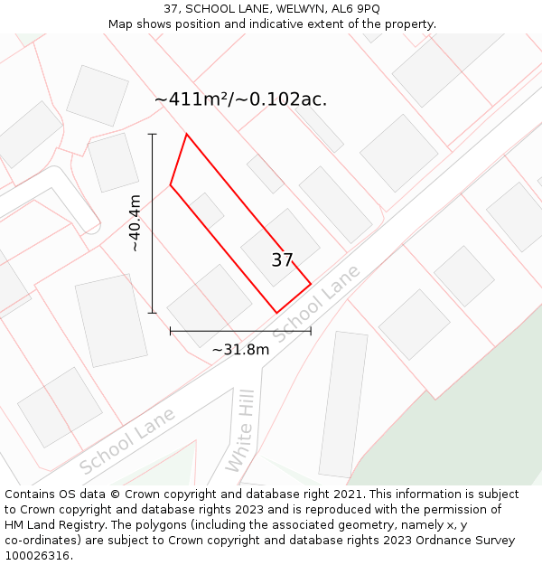 37, SCHOOL LANE, WELWYN, AL6 9PQ: Plot and title map