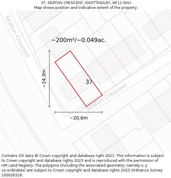 37, SEATON CRESCENT, KNOTTINGLEY, WF11 0HU: Plot and title map