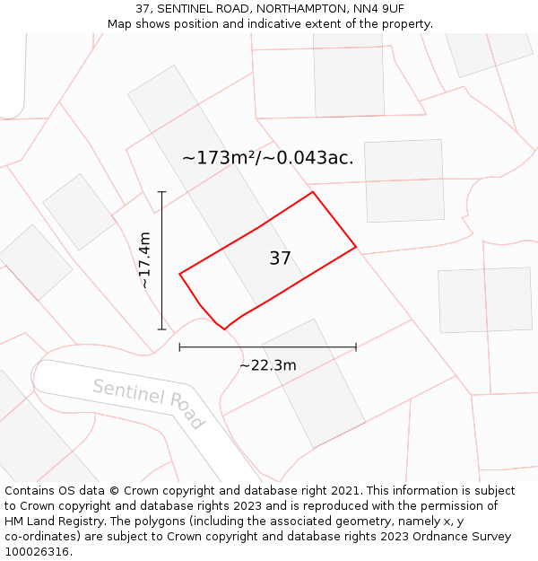 37, SENTINEL ROAD, NORTHAMPTON, NN4 9UF: Plot and title map