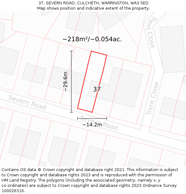 37, SEVERN ROAD, CULCHETH, WARRINGTON, WA3 5ED: Plot and title map