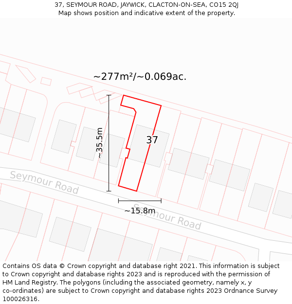 37, SEYMOUR ROAD, JAYWICK, CLACTON-ON-SEA, CO15 2QJ: Plot and title map