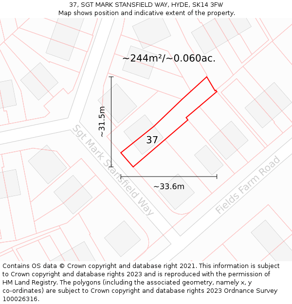 37, SGT MARK STANSFIELD WAY, HYDE, SK14 3FW: Plot and title map