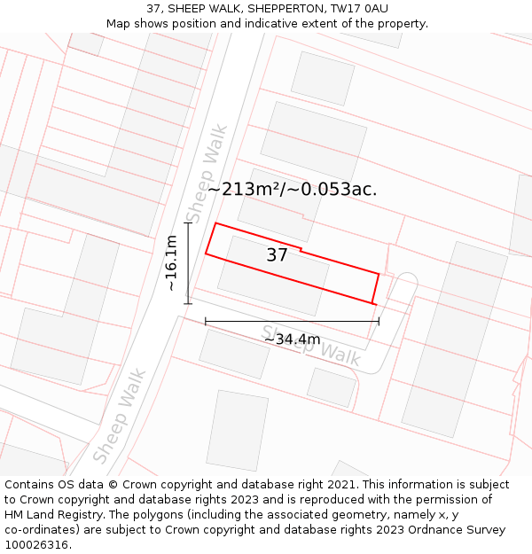 37, SHEEP WALK, SHEPPERTON, TW17 0AU: Plot and title map