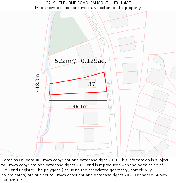 37, SHELBURNE ROAD, FALMOUTH, TR11 4AF: Plot and title map