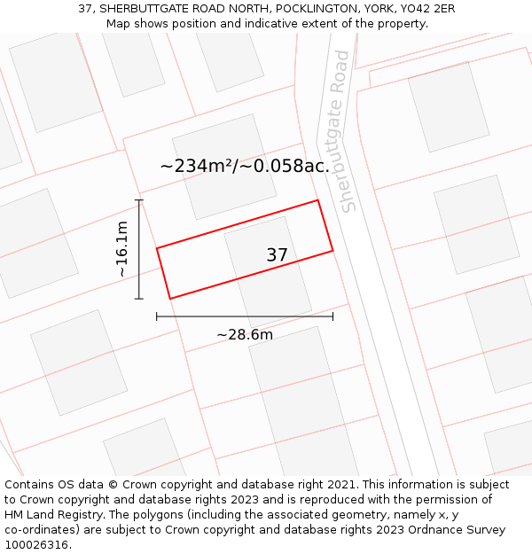 37, SHERBUTTGATE ROAD NORTH, POCKLINGTON, YORK, YO42 2ER: Plot and title map