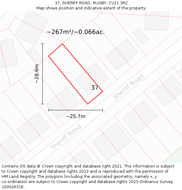 37, SHERIFF ROAD, RUGBY, CV21 3RZ: Plot and title map