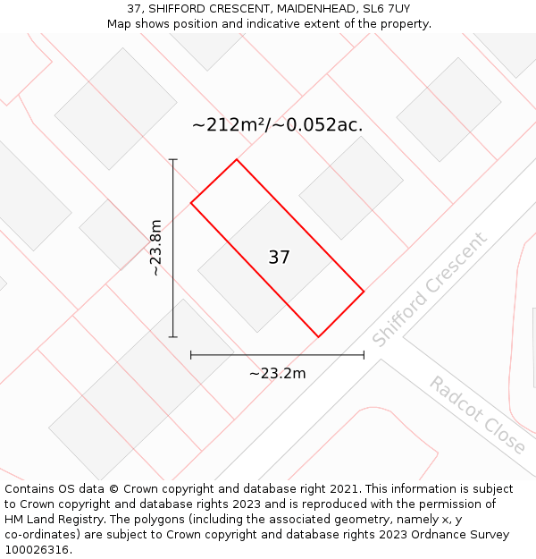 37, SHIFFORD CRESCENT, MAIDENHEAD, SL6 7UY: Plot and title map