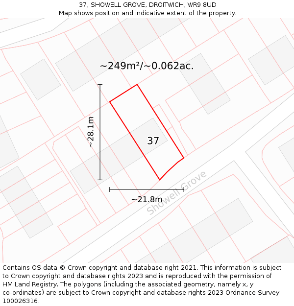 37, SHOWELL GROVE, DROITWICH, WR9 8UD: Plot and title map