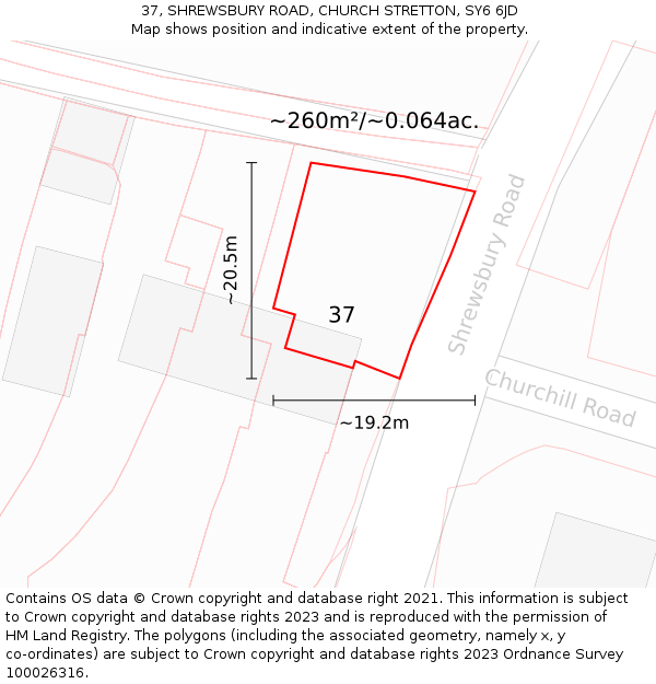 37, SHREWSBURY ROAD, CHURCH STRETTON, SY6 6JD: Plot and title map