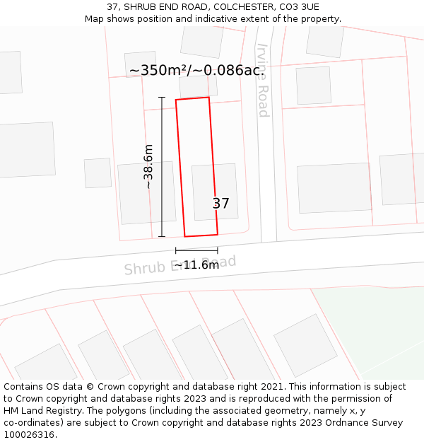 37, SHRUB END ROAD, COLCHESTER, CO3 3UE: Plot and title map