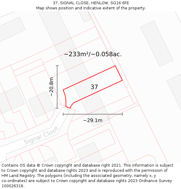 37, SIGNAL CLOSE, HENLOW, SG16 6FE: Plot and title map