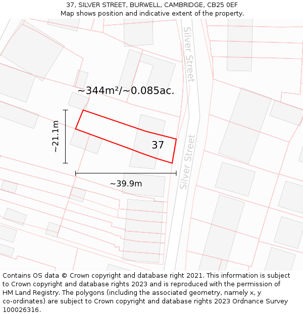 37, SILVER STREET, BURWELL, CAMBRIDGE, CB25 0EF: Plot and title map