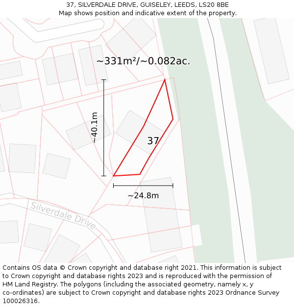 37, SILVERDALE DRIVE, GUISELEY, LEEDS, LS20 8BE: Plot and title map