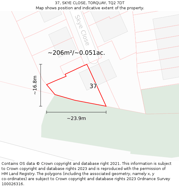 37, SKYE CLOSE, TORQUAY, TQ2 7DT: Plot and title map