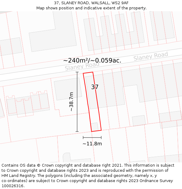 37, SLANEY ROAD, WALSALL, WS2 9AF: Plot and title map
