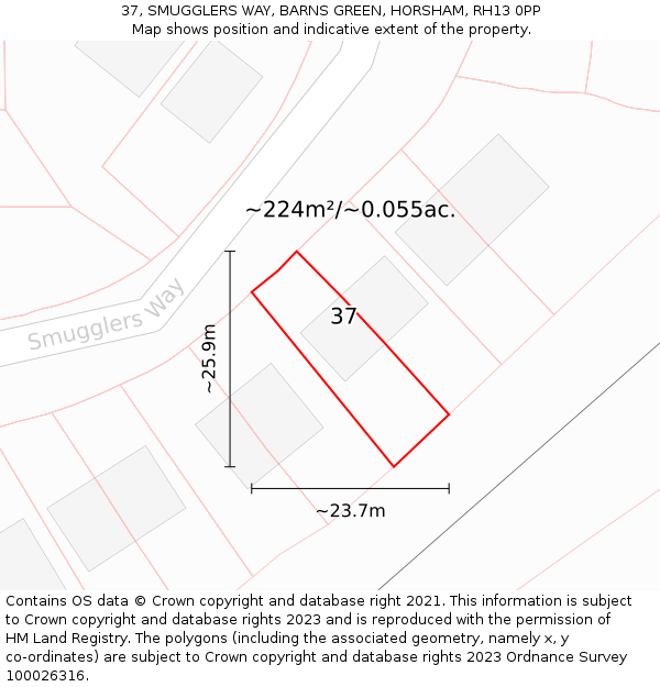37, SMUGGLERS WAY, BARNS GREEN, HORSHAM, RH13 0PP: Plot and title map