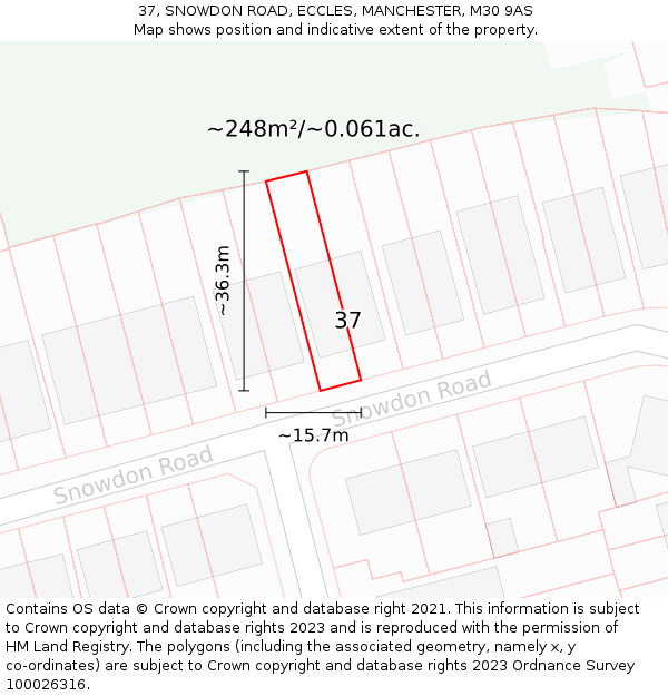 37, SNOWDON ROAD, ECCLES, MANCHESTER, M30 9AS: Plot and title map