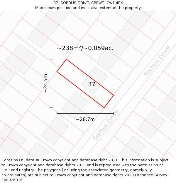 37, SORBUS DRIVE, CREWE, CW1 4EX: Plot and title map