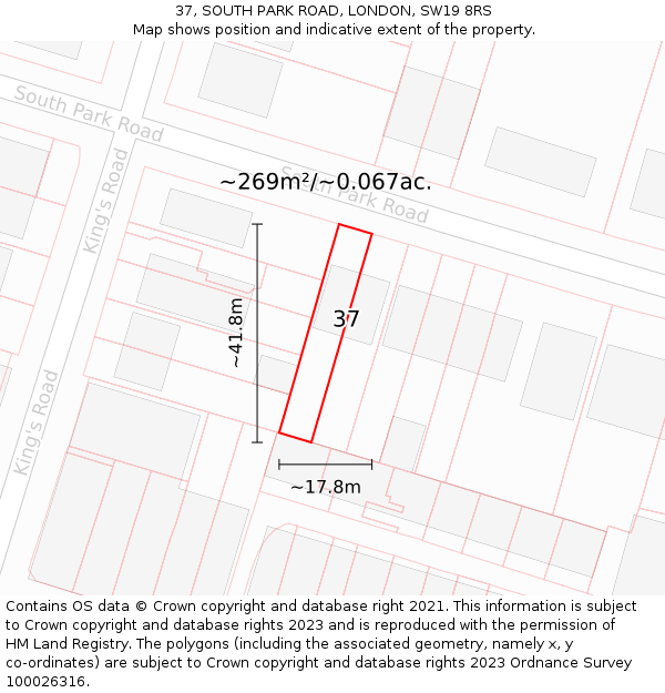 37, SOUTH PARK ROAD, LONDON, SW19 8RS: Plot and title map