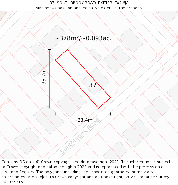 37, SOUTHBROOK ROAD, EXETER, EX2 6JA: Plot and title map