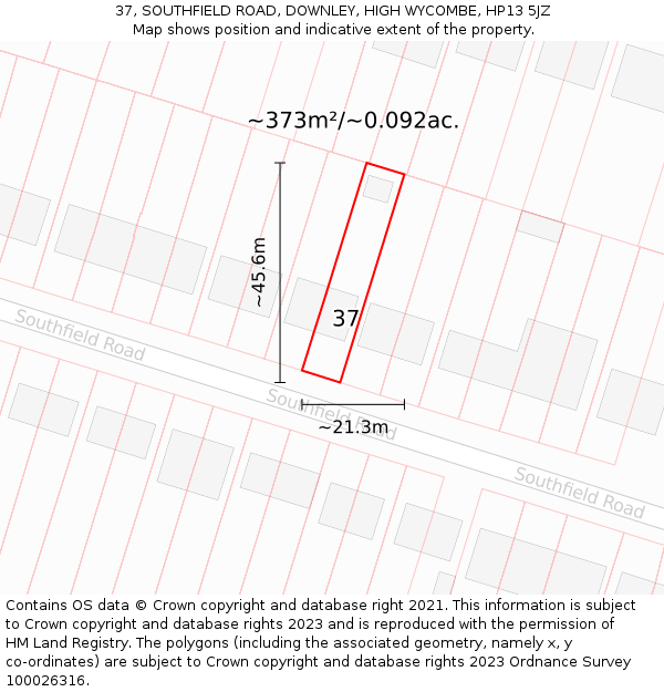 37, SOUTHFIELD ROAD, DOWNLEY, HIGH WYCOMBE, HP13 5JZ: Plot and title map