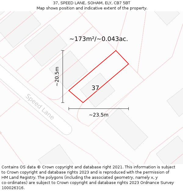 37, SPEED LANE, SOHAM, ELY, CB7 5BT: Plot and title map