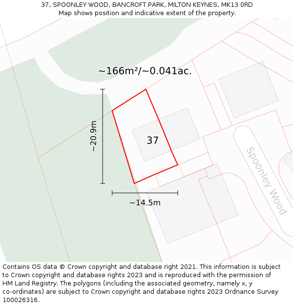 37, SPOONLEY WOOD, BANCROFT PARK, MILTON KEYNES, MK13 0RD: Plot and title map