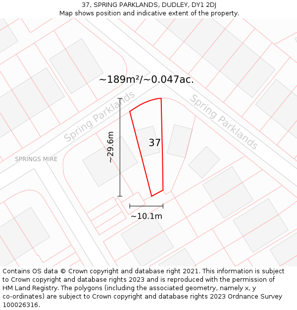 37, SPRING PARKLANDS, DUDLEY, DY1 2DJ: Plot and title map