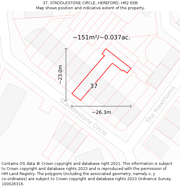 37, STADDLESTONE CIRCLE, HEREFORD, HR2 6SB: Plot and title map