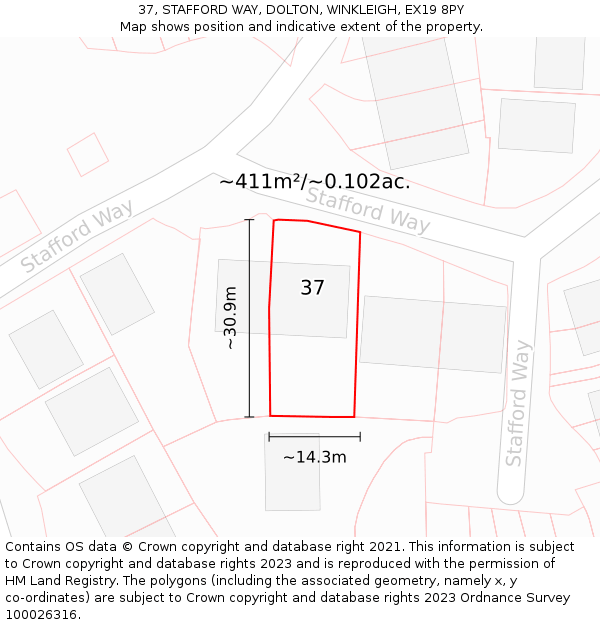 37, STAFFORD WAY, DOLTON, WINKLEIGH, EX19 8PY: Plot and title map