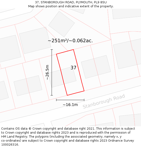 37, STANBOROUGH ROAD, PLYMOUTH, PL9 8SU: Plot and title map